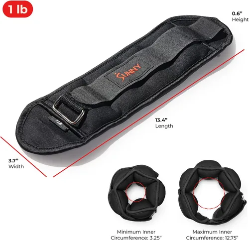 Vista 6 de Sunny Health & Fitness Pesas de tobillo (par) – 1,2,3,4,5 libras, opciones ajustables, resistentes al sudor, correa segura para fitness, caminar