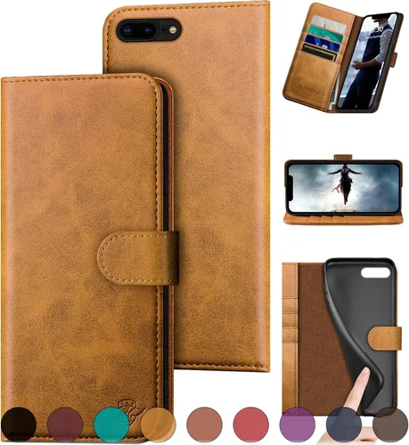 Vista 10 de DuckSky Funda tipo cartera de piel auténtica para iPhone 7 Plus/8 Plus [bloqueo RFID] 【4 tarjeteros de crédito】【Cuero auténtico】 Funda protectora