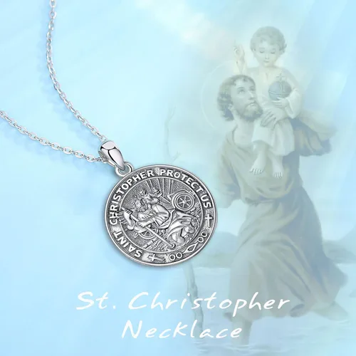 Vista 180 de Vito Collar de plata de ley 925 para mujeres y hombres, San Benito, crucifijo, Caravaca, San Cristóbal, San Judas, medalla patronal, amuleto