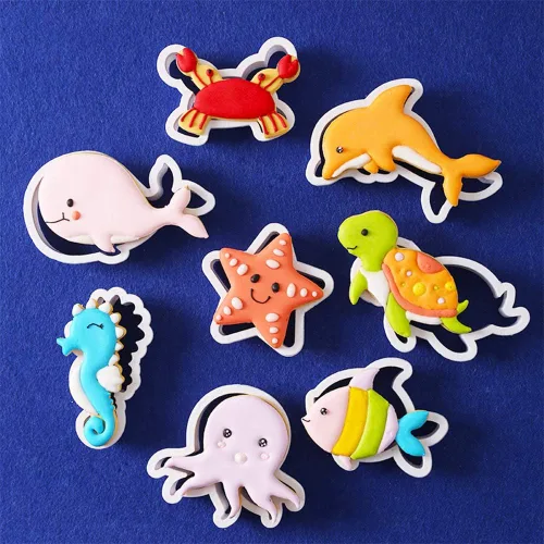 Vista 2 de Juego de 16 cortadores de galletas oceánicas con plantillas de galletas a juego
