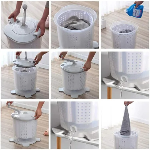Vista 7 de Lavadora manual portátil no eléctrica Spin Dryer Combo, Mini lavadora de mano Lavandería Spinner, Ropa compacta Ropa interior Calcetín Lavadora