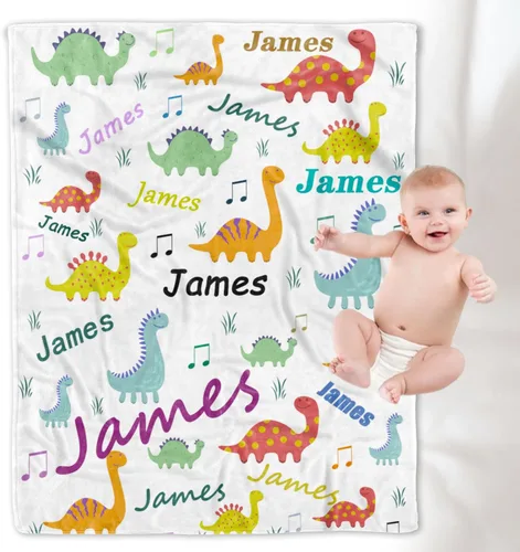 Vista 18 de YESCUSTOM Manta de forro polar de dinosaurio personalizada para niños y niñas, manta de texto personalizada para regalo de cumpleaños y ducha