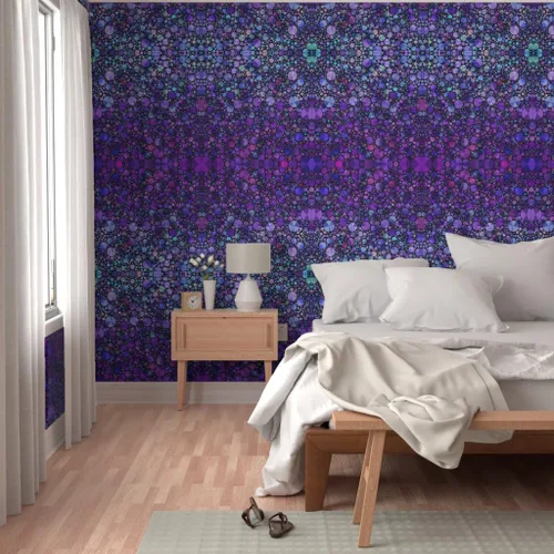 Vista 5 de Papel tapiz para despegar y pegar, formas de círculos morados, negro, geométrico, abstracto, amor, papel tapiz extraíble personalizado por