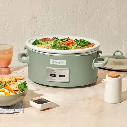 Vista 4 de Crock-Pot Olla de cocción lenta programable con tapa de cierre de 6 cuartos de galón para cocinar y transportar, color Moonshine Verde (Verde)