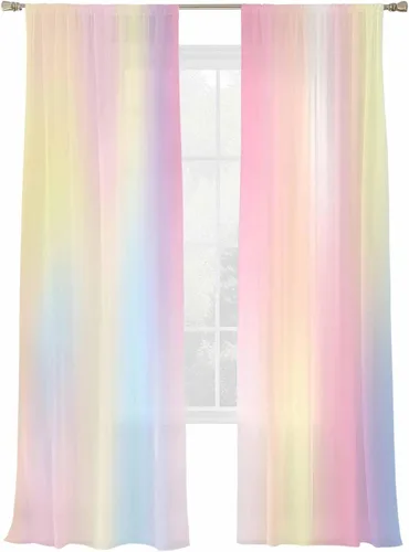 Vista 11 de Paneles de cortinas traslúcidas de gasa de 45 pulgadas de largo, cortinas semitransparentes con bolsillo para barra de camión, cortinas