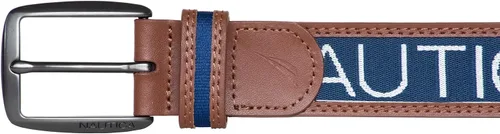 Vista 3 de Nautica Men's Signature Leather and Canvas Belt Ribbon Detail Flag Design Classic Casual Metal Buckle