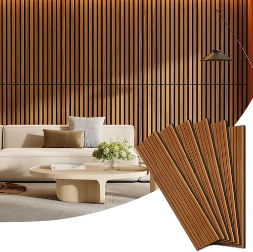 Vista 10 de Paquete de 4 paneles de madera para pared, 47.24 x 12.79 pulgadas, paneles de pared de listones de madera acústica para decoración de interiores