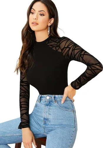 Vista 5 de Romwe Body de fiesta sexy de malla con estampado geométrico casual para mujer