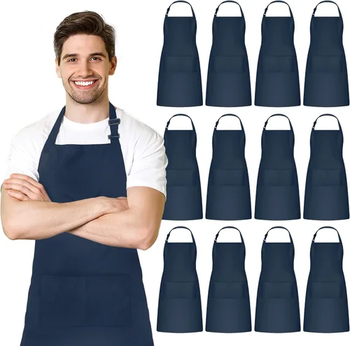 Vista 19 de Adjustable Bib Apron 100% Polyester Kitchen Aprons Waterdrop Resistant Aprons with Adjustable Strap, Pockets & Long Ties