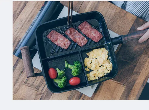 Vista 3 de CapriTech Sartén de hierro fundido con 3 secciones para desayuno, sartén con 2 asas de asistencia para estufa de gas y cocina de inducción