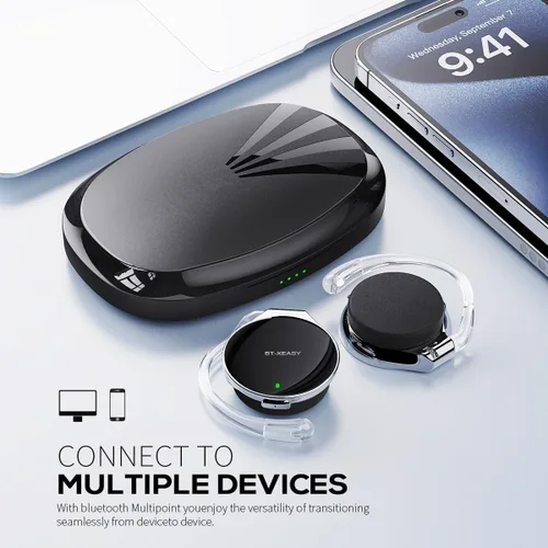 Vista 2 de Auriculares inalámbricos Bluetooth 5.4 sobre la oreja con gancho para la oreja, conexión simultánea de dos dispositivos, diseño de oreja con clip