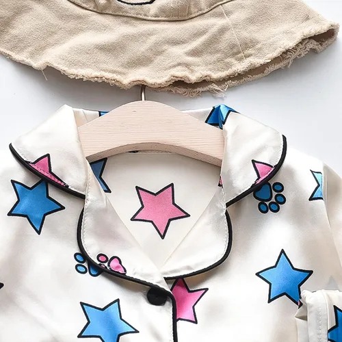 Vista 2 de TBUIALL Toddler Kids Baby Boys Girls Satin Cartoon Button Down Shirt Tops + Long Pants Silk Pajamas Sleepwear Large