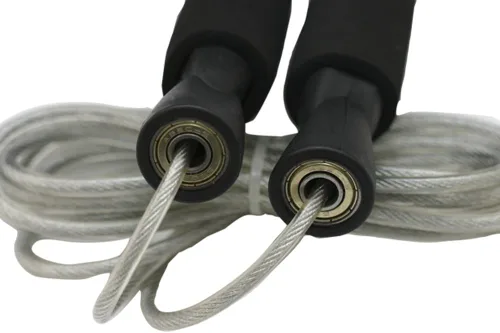 Vista 3 de DA VINCI Cuerda de saltar con cable de velocidad ajustable de 10 pies con mecanismo de mango de rodamiento de bolas y peso de 1/3 lb en cada mango