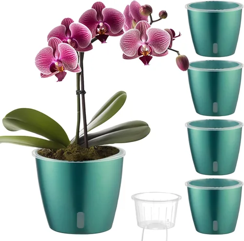 Vista 25 de Macetas de riego automático para plantas de interior, paquete de 16 macetas de riego automático con orificios de drenaje, macetas pequeñas