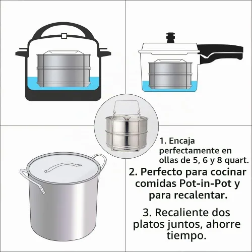Vista 8 de Sartenes apilables para vaporizador, accesorios instantáneos para ollas de 6 cuartos de galón de 2, mango de silicona y tapas intercambiables