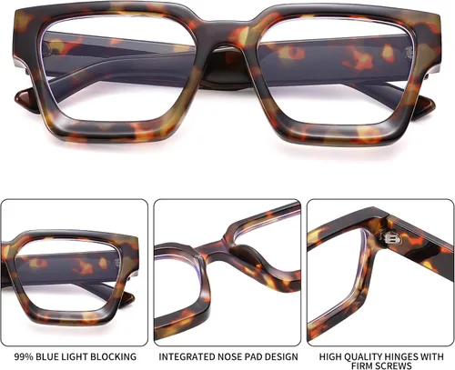 Vista 5 de Lentes de luz azul para mujer, anteojos de computadora con 99% de bloqueo de luz azul, lentes rectangulares de moda con marco TR90