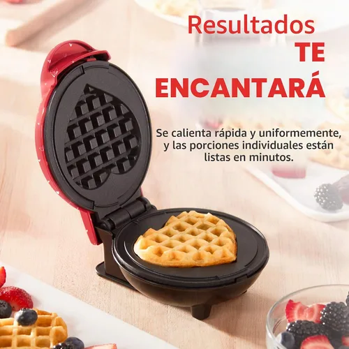Vista 3 de Dash Heart - Mini waflera con superficie antiadherente de 4 pulgadas, estampado de corazón rojo Heart Shaped Waffles for Valentine's Day, Small