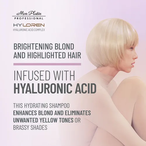 Vista 2 de Mon Platin Professional HYLOREN - Champú para cabello rubio con ácido hialurónico para cabello rubio y con reflejos, champú para cabello rubio, sin