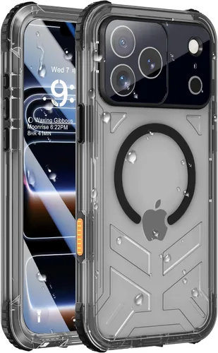 Vista 10 de Funda impermeable para iPhone 15 con Magsafe, protector de pantalla, cordón, IP68 militar de cuerpo completo a prueba de golpes, para deportes