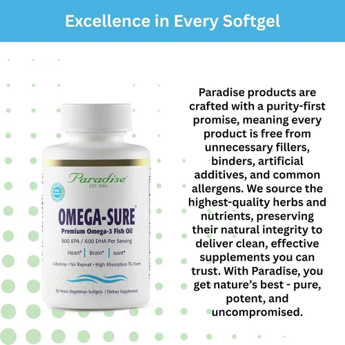 Vista 3 de Paradise Herbs Omega-Sure Omega-3 Aceite de Pescado DHA EPA Softgels 30 Ct