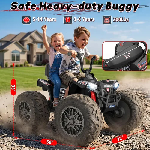 Vista 7 de 24V 4WD Kids ATV 4 Wheeler Ages 5-14 w/800W Powerful Motor, 200 Lbs, Black