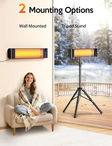 Vista 4 de VAGKRI Calentadores para exteriores, calentador eléctrico infrarrojo para patio con control remoto y temporizador de 12 horas, impermeable IP65, 3