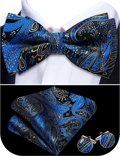 Vista 68 de Barry.Wang Pajarita de Rayas Paisley para Hombre de Seda Preatada Pañuelo de Bolsillo Gemelos Juego Formal Boda Fiesta Graduación