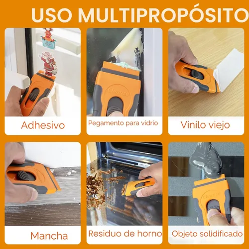 Vista 3 de 100 cuchillas de afeitar de plástico con hoja retráctil: herramienta de limpieza sin superficies dañinas para removedor de adhesivo, removedor