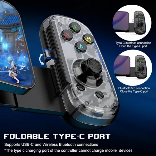 Vista 2 de Mobile Gaming Controller for Android & ALL iPhone Series (Support USB-C & Wireless Connect) Phone Gamepad with Hall Effect Joystick, Turbo, Support