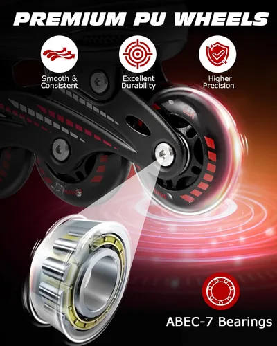 Vista 3 de Hozzen Patines en línea para niños y niñas, patines en línea ajustables con luces iluminadoras, patines de exterior para niñas, niños, jóvenes de 5