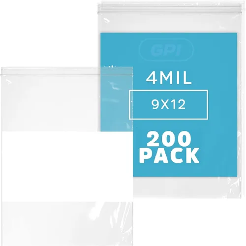 Vista 8 de GPI - 2" x 3" - Paquete a granel de 100, bolsas de plástico transparente con cierre de cremallera de 4 mil de grosor, resistentes, con bloque blanco
