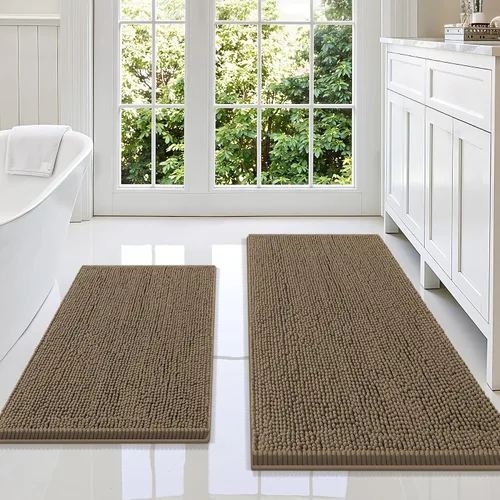 Vista 109 de Juego de alfombras de baño Smiry de 2 piezas, suave alfombra absorbente de chenilla y juego de alfombra en forma de U para inodoro, alfombra de baño