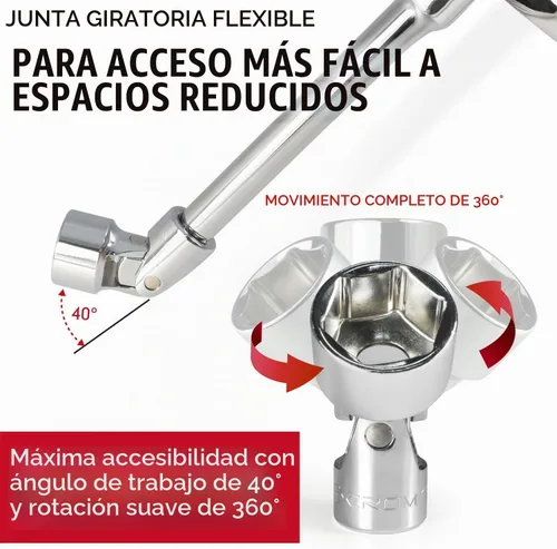 Vista 3 de CROM Juego Universal de Llaves de Enchufe Flexible - Juego de Llaves de Enchufe Giratorias de 6 Puntos - Junta Giratoria para un Acceso Más Fácil a