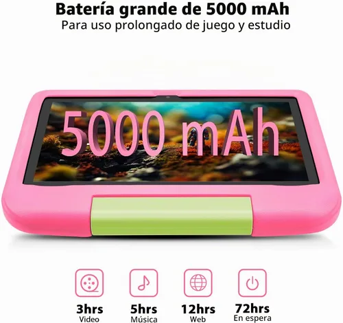 Vista 7 de Tableta para niños de 10 pulgadas, dispositivo Android 14 para niños pequeños, Octa-Core, 64GB, 5000mAh, WiFi 6 2.4/5GHz, pantalla IPS HD Rosa