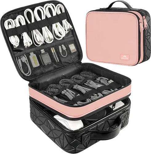 Vista 13 de MATEIN - Bolsa organizadora de cables con divisor ajustable, almacenamiento electrónico para DJ Cable File Bag, Charger Organizer Box, Double Gris