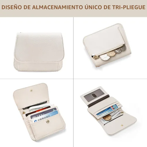 Vista 3 de Cartera pequeña para mujer, con bloqueo RFID, delgada y bolsillo para monedas, tarjetero plegable para tarjetas de crédito con ventana