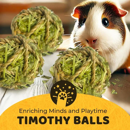 Vista 4 de SunGrow Timothy - Bolas para conejos, juguetes masticables para cuidado bucal y digestión, golosinas de heno de alta fibra para conejitos