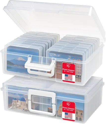 Vista 18 de IRIS USA 4 x 6 pulgadas, fabricado en Estados Unidos, paquete de 2 organizadores de fotos y caja de almacenamiento de imágenes con asa, 12 fundas