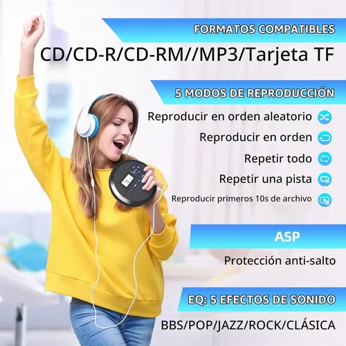Vista 6 de DESOBRY Reproductor de CD portátil con altavoces y transmisor FM