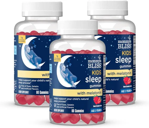 Vista 9 de Gominolas Mommy's Bliss de dormir para niños, con melatonina, ayudan al proceso natural del sueño del niño, a partir de 3 años, sabor fresa, 0.04oz