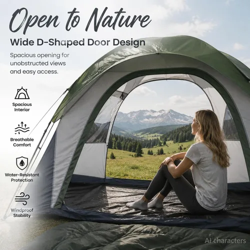 Vista 4 de XL Tienda de campaña con cúpula para 4 a 6 personas, doble capa impermeable, desmontable para senderismo al aire libre, pesca Tents