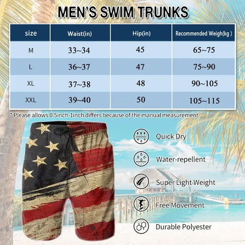 Vista 3 de CHILLTEK Traje de baño para hombre con la bandera americana de secado rápido para hombre de periódico playa con bolsillos Bandera estadounidense