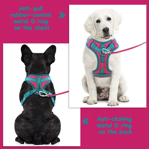 Vista 4 de Wolfone Arnés sin tirones para perro, ajustable, suave, acolchado, chaleco para mascotas, con asa de control, adorable arnés diario para perros