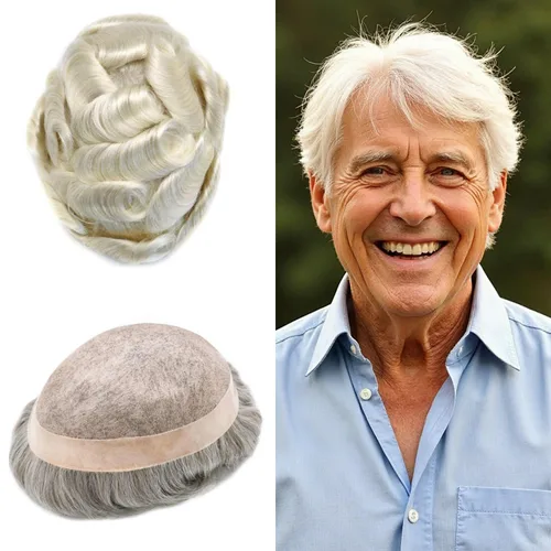 Vista 22 de Mens Toupee Hair Piece Real Human Hair Fine Mono Toupee para hombres Sistema de reemplazo de cabello para hombre Postizo Protesis Capilar Para