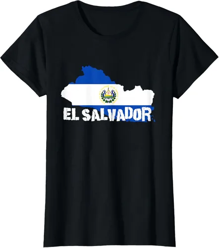 Vista 42 de Camiseta con la bandera de El Salvador, mapa de El Salvador, camiseta de Salvador para mujer, Negro