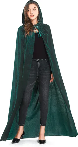 Vista 3 de Diffly Capa de terciopelo con capucha de 59 pulgadas, unisex, capa de Halloween para mago de bruja diablo, Halloween, Navidad, cosplay