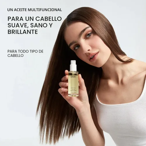 Vista 2 de Aceite para el cabello OUAI tamaño de viaje - Aceite protector térmico para el cabello para el control del encrespamiento - Añade brillo y suaviza