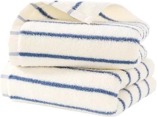 Vista 9 de YiLUOMO Juego de 2 toallas de mano con base blanca con diseño de rayas finas azules, 100% algodón, suaves, de secado rápido y absorbentes