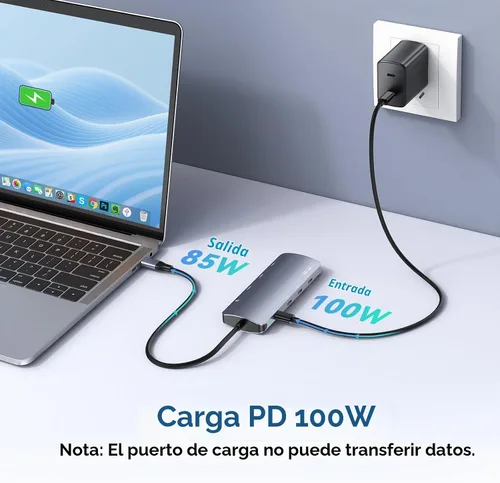 Vista 5 de Hub USB C de 10 Gbps, divisor USB C con salida de video 4K a 60 Hz, carga PD de 100 W, transferencia de datos, extensor adaptador USB 4 multipuerto