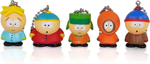 Vista 2 de ZJYJING Kenny - Colgante de personaje de dibujos animados, juego de cinco, mochila, llavero, escultura, decoración de escritorio, Blanco sucio